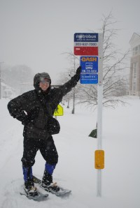 Snowshoed to the Bus Stop Bus stop on snowshoes
